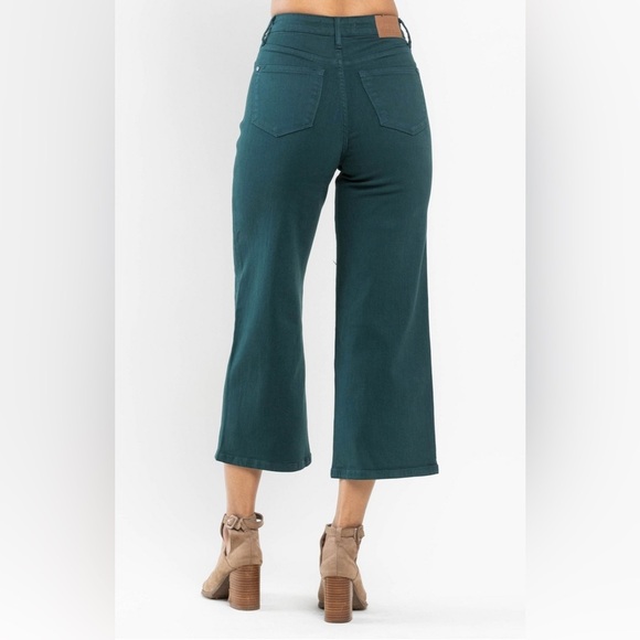 Judy Blue Denim - Judy Blue Tummy Control High Rise Wide Crop Denim Jeans | Teal